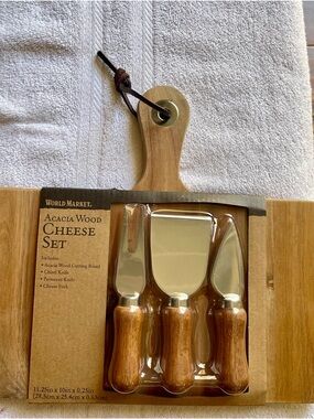 Cost Plus World Market Wooden Cheese Board with Leather Strap - Natural Brown